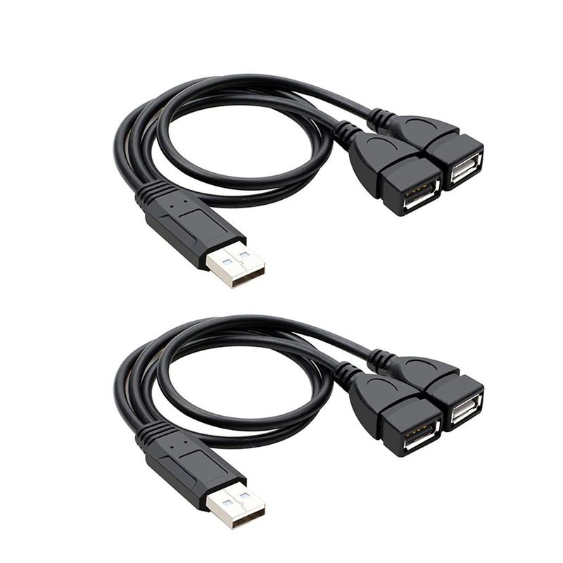 USB 2.0 Extension Cable 1 Male to 2 Female 35cm Data Charging Cable 2 Pack - Image 1